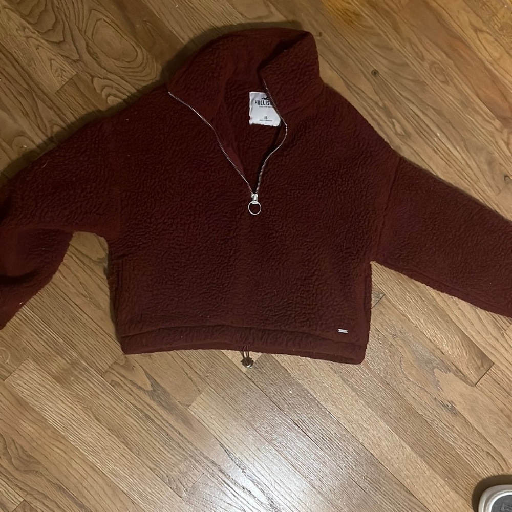 Maroon fuzzy Hollister jacket